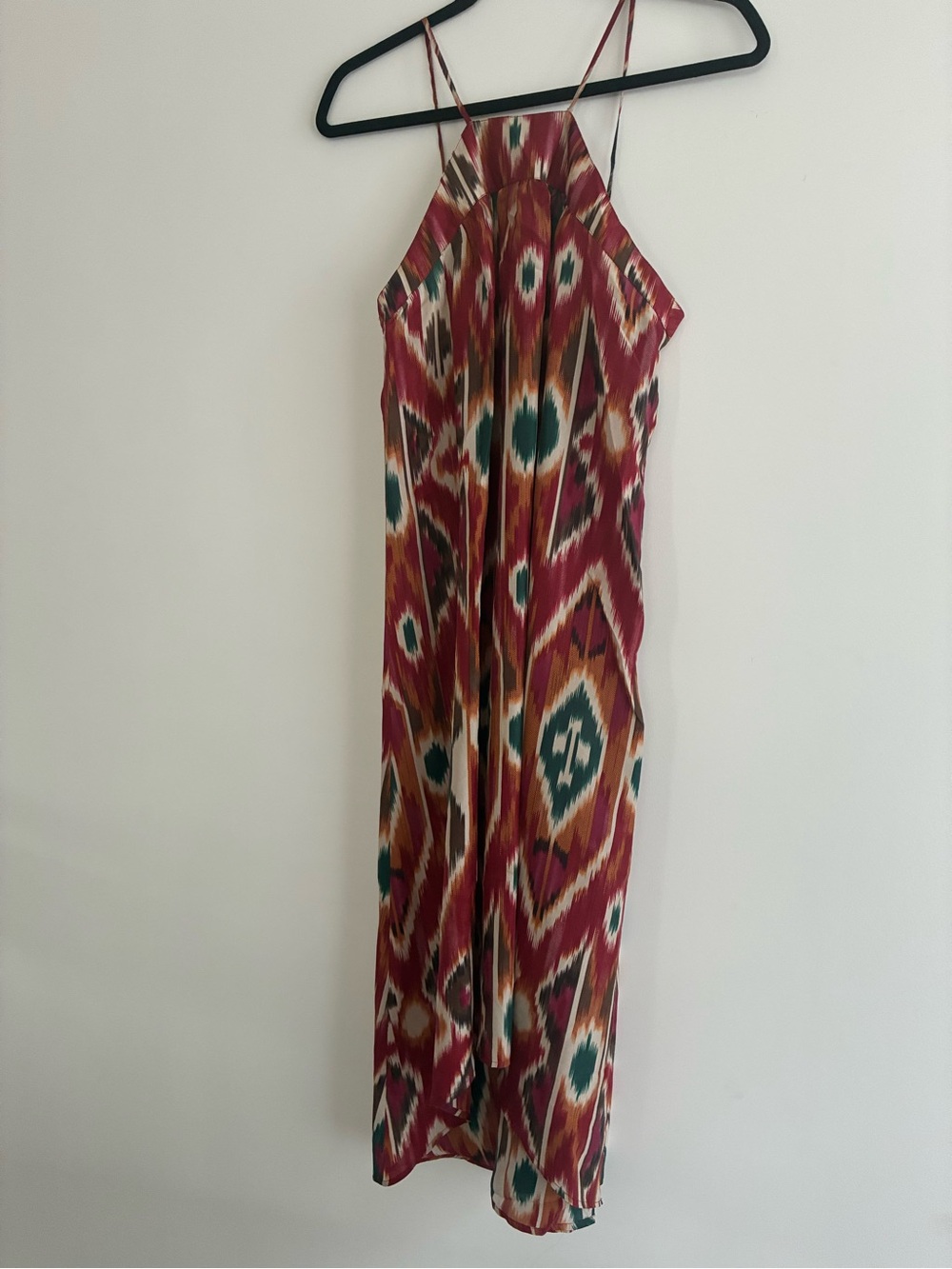 Sunday Multicolor Ikat-Print Maxi Dress in Red, Teal & Mustard